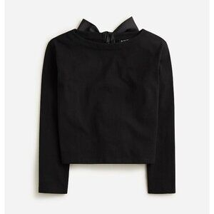 J.Crew Womens Boatneck T-Shirt with Bows Sz M Black Long Sleeve Cotton, NWT